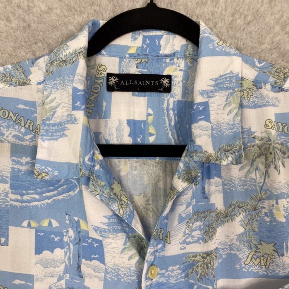AllSaints Shirt Mens L Sayonara Short Sleeve Camp All Over Print - Picture 3 of 11